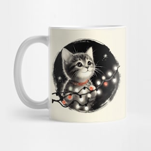 A kitten and Christmas Lights Mug